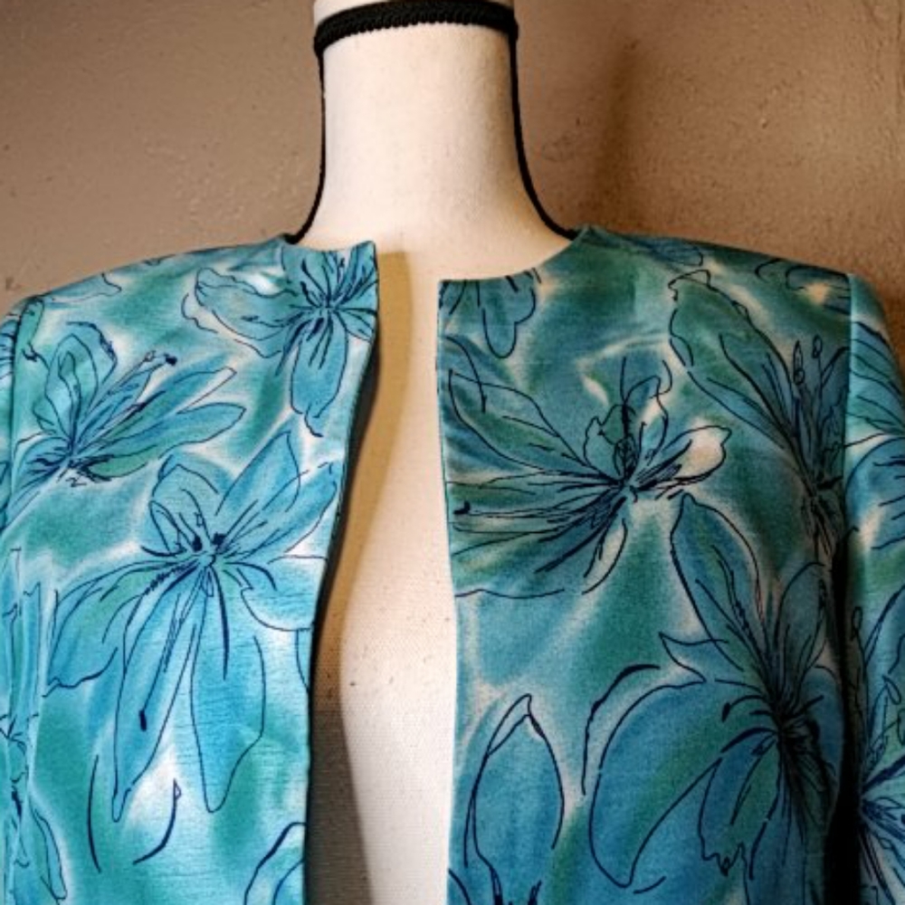 Kasper Tourquise Floral Blazer Jacket Sz 6 - Picture 2 of 4
